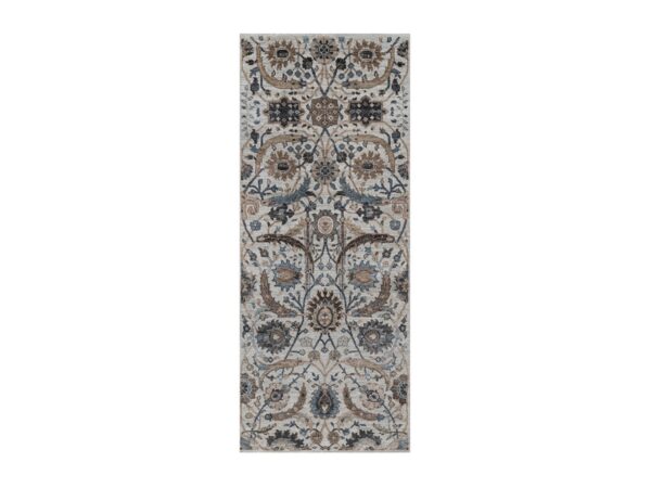 2'5"x6'1" Light Gray, Sickle Leaf Design, Hand Knotted, Silk with Textured Wool, Plush and Lush, Borderless Runner, Oriental Rug HR92061