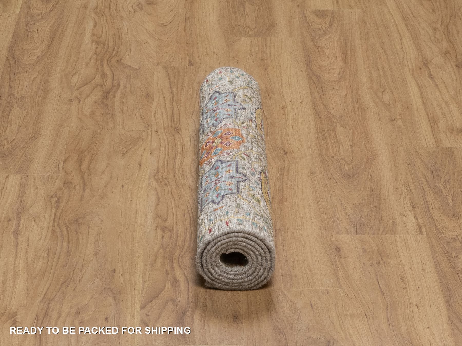 2'6"x6' Alabaster White, Silk with Textured Wool, Colorful Sickle Leaf Design, Hand Knotted, Borderless, Runner, Oriental Rug HR92065 - Image 6
