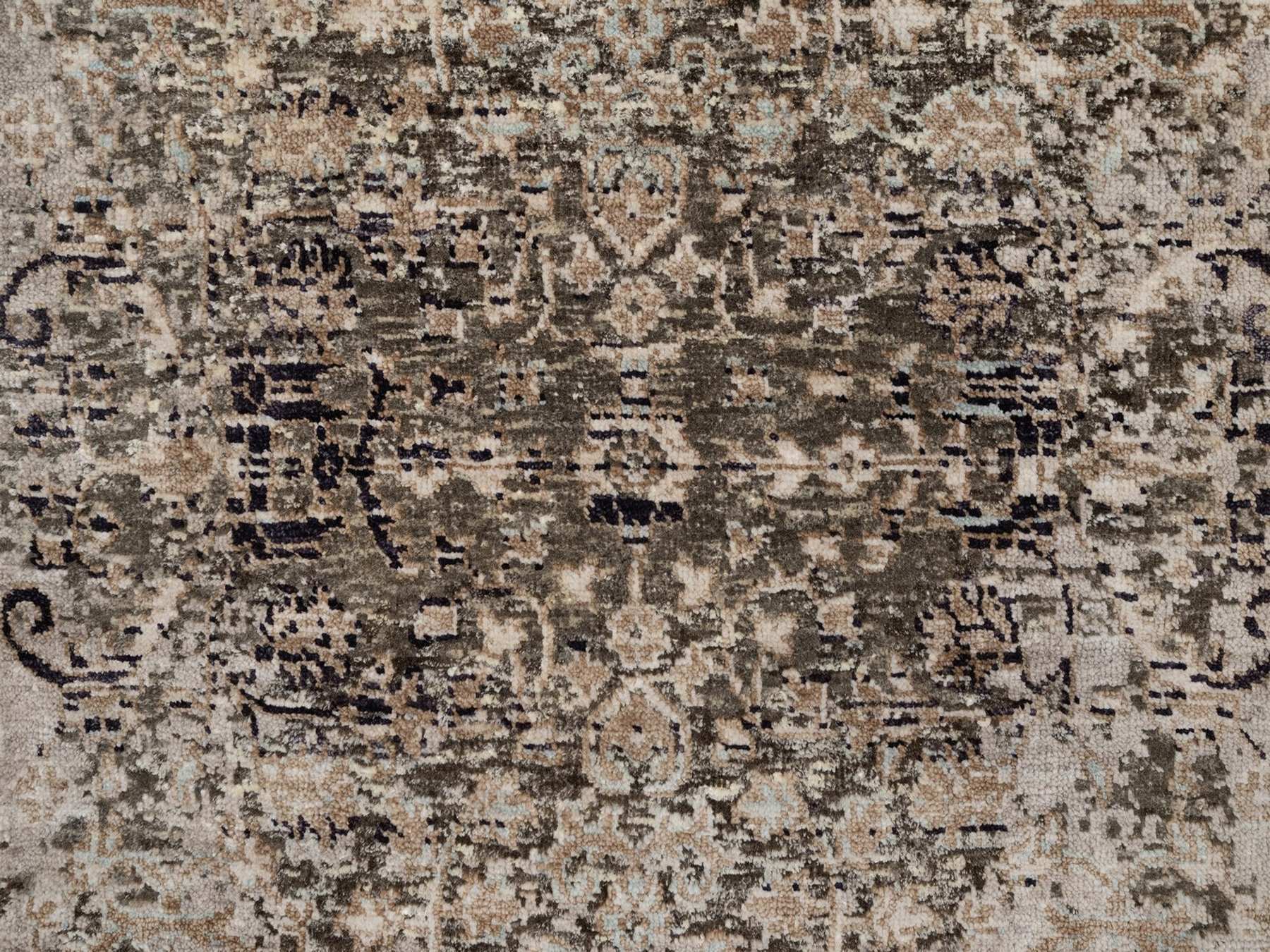 2'7"x6'1" Walnut Brown, Hand Knotted, Transitional Persian Influence Erased All Over Design, Silk with Textured Wool, Runner, Oriental Rug HR92066 - Image 5
