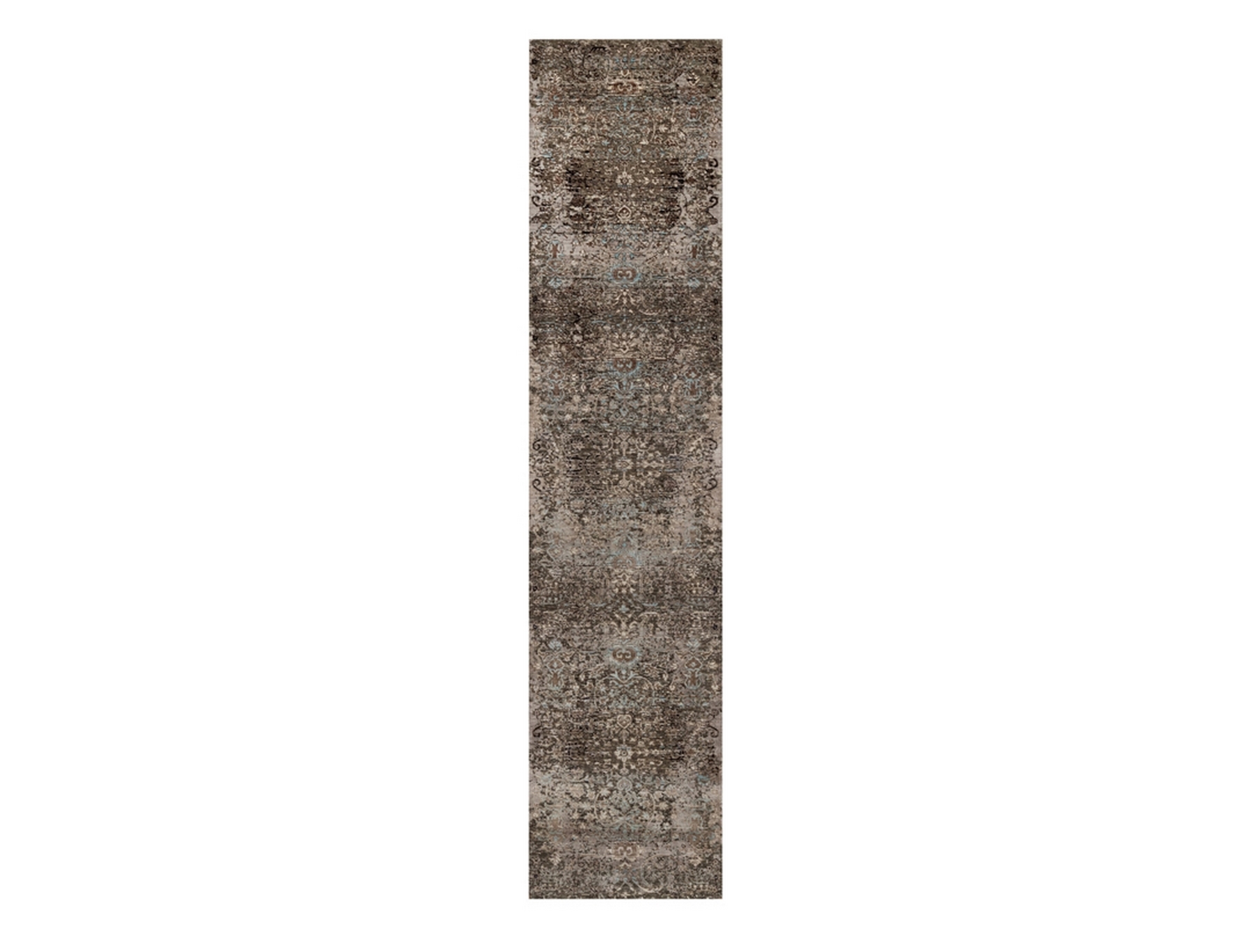 2'7"x11'10" Cedar Brown, Transitional Persian Influence Erased Flower Design, Hand Knotted, Silk with Textured Wool, Runner, Oriental Rug HR92068