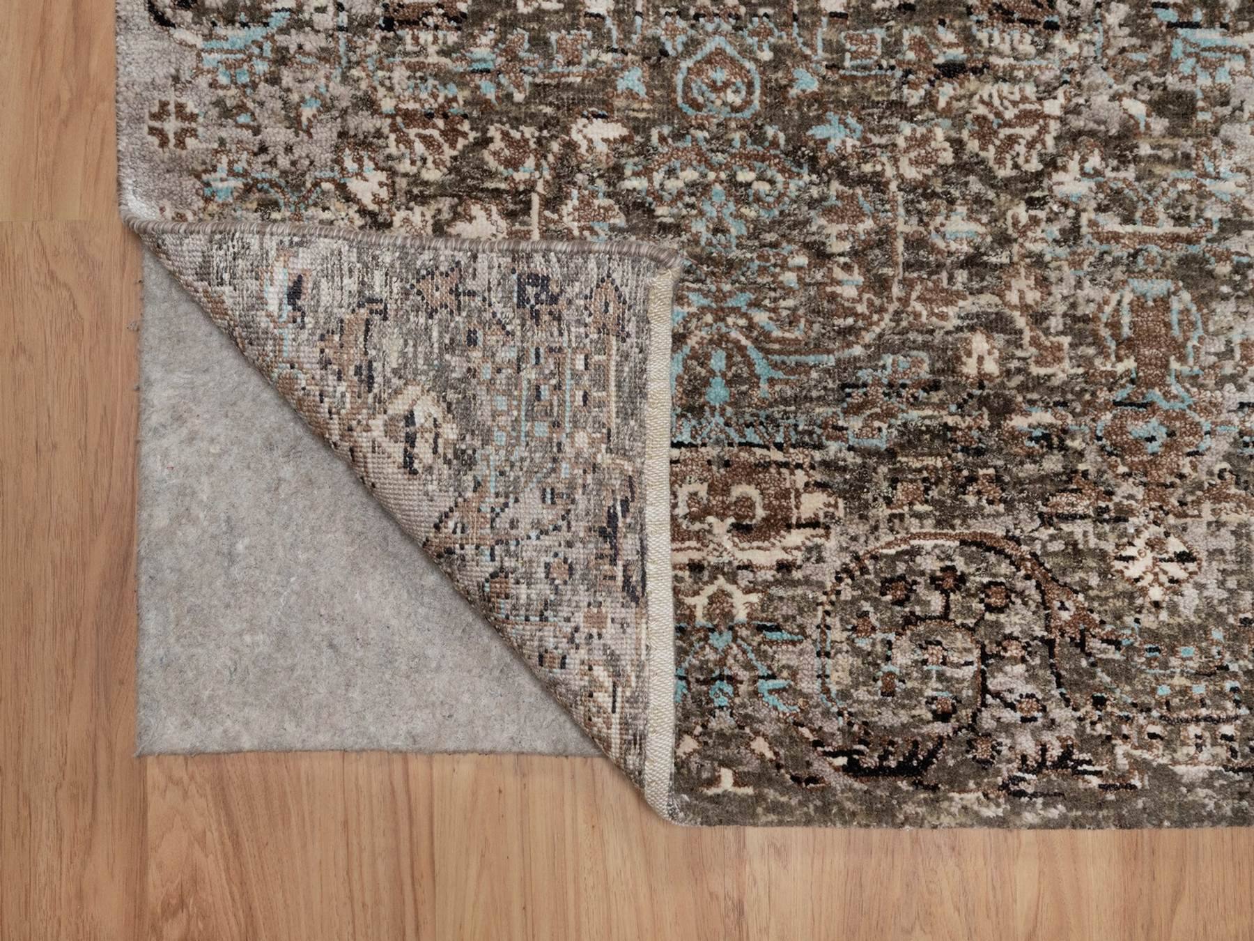 2'7"x11'10" Cedar Brown, Transitional Persian Influence Erased Flower Design, Hand Knotted, Silk with Textured Wool, Runner, Oriental Rug HR92068 - Image 3