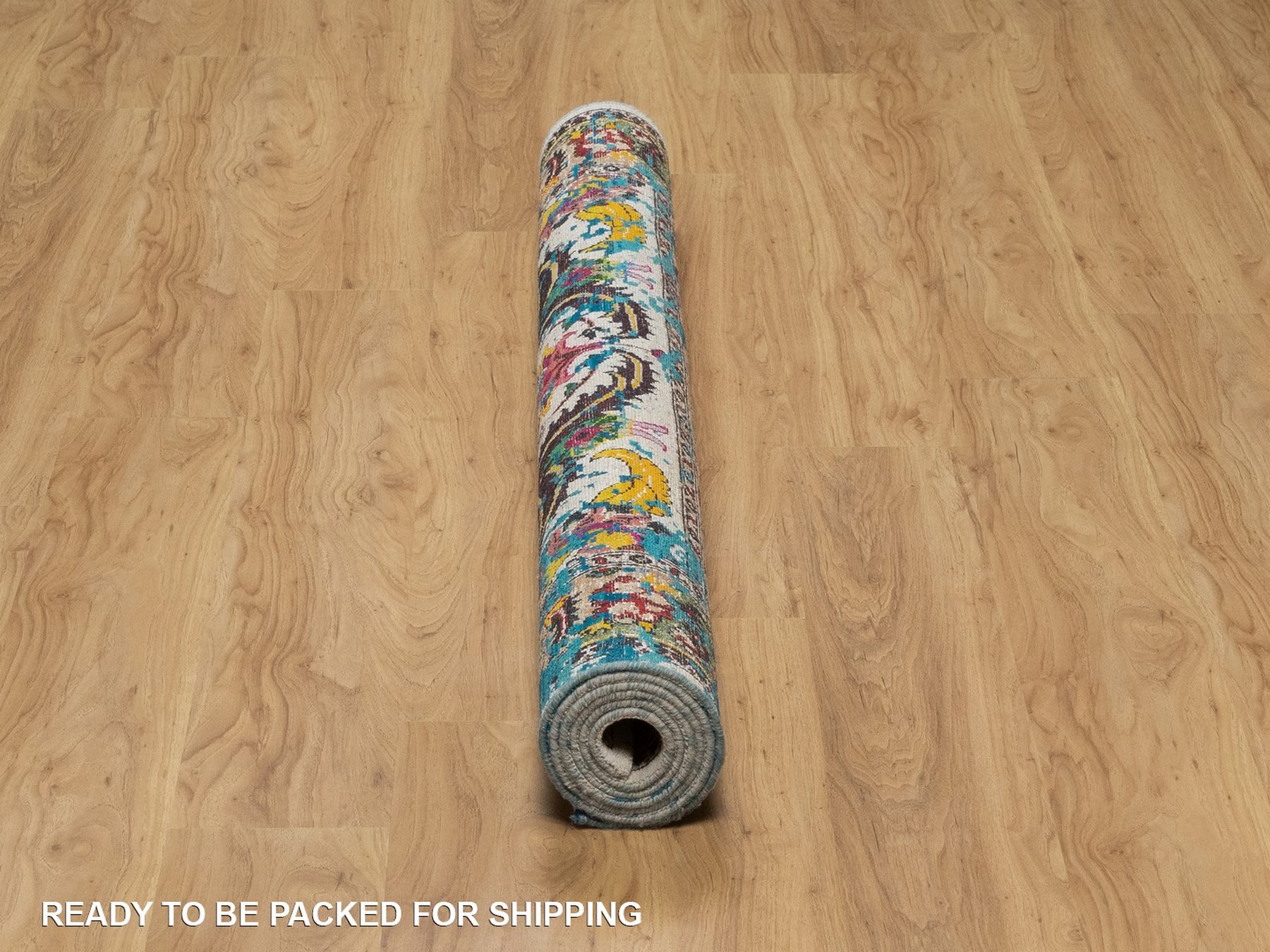 5'x7'1" Cream White, Colorful Polonaise Broken Design, Wool and Sari Silk, Hand Knotted, Oriental Rug HR92074 - Image 6