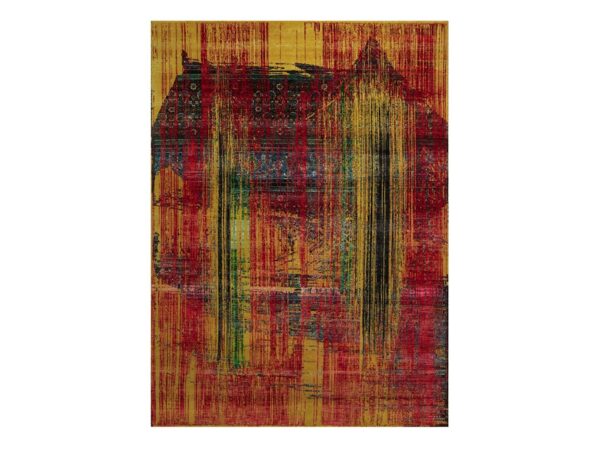 8'10"x12'2" Crimson Red with Gold, Bleeding Line Erased Design, Hand Knotted, Sari Silk and Oxidized Wool, Oriental Rug HR92082