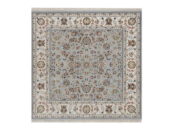 5'2"x5'2" Slate Blue, Nain with All Over Design, 250 KPSI, Soft Pile, Wool and Silk, Hand Knotted, Square, Oriental Rug HR92091