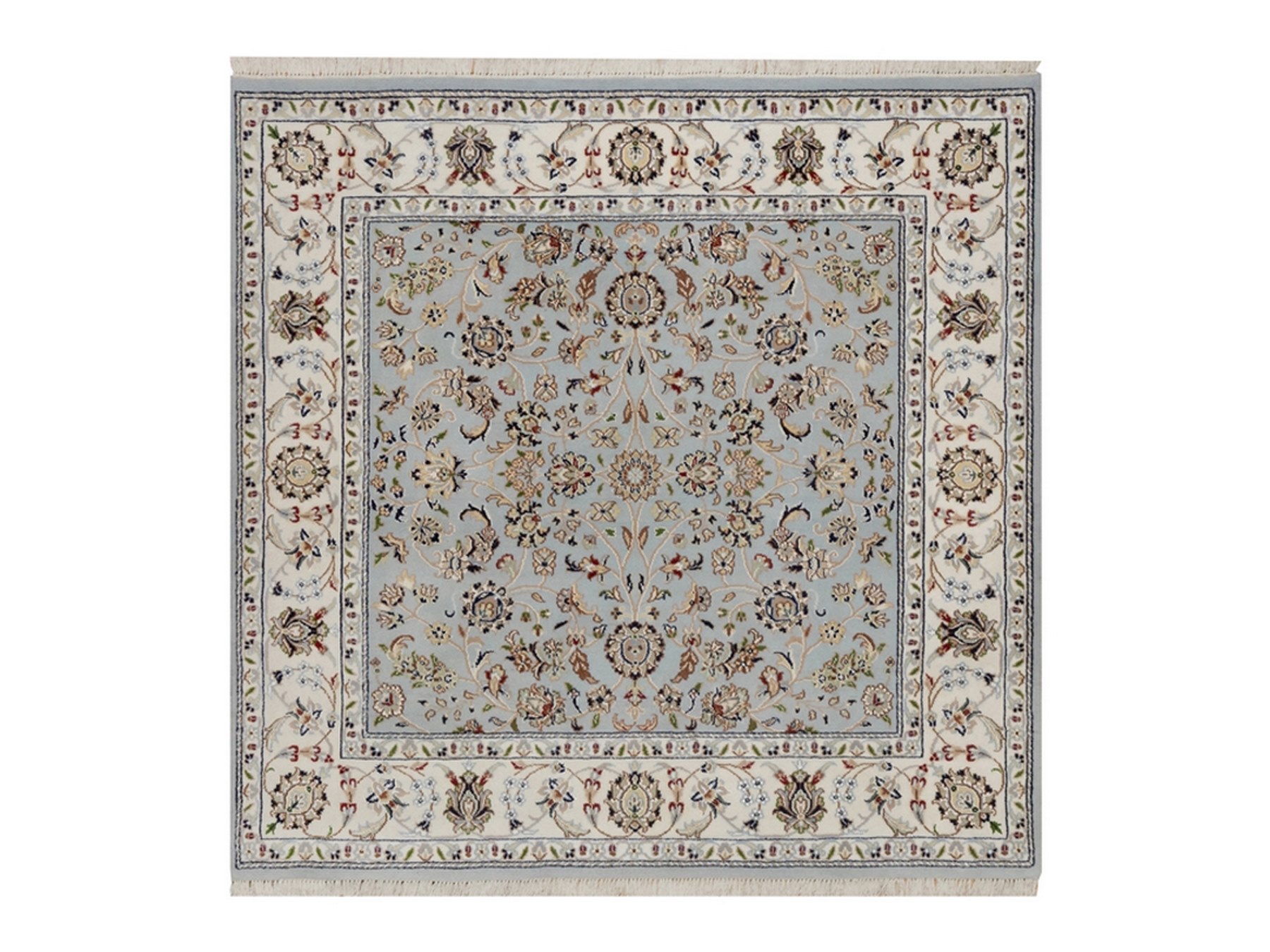 5'2"x5'2" Slate Blue, Nain with All Over Design, 250 KPSI, Soft Pile, Wool and Silk, Hand Knotted, Square, Oriental Rug HR92091