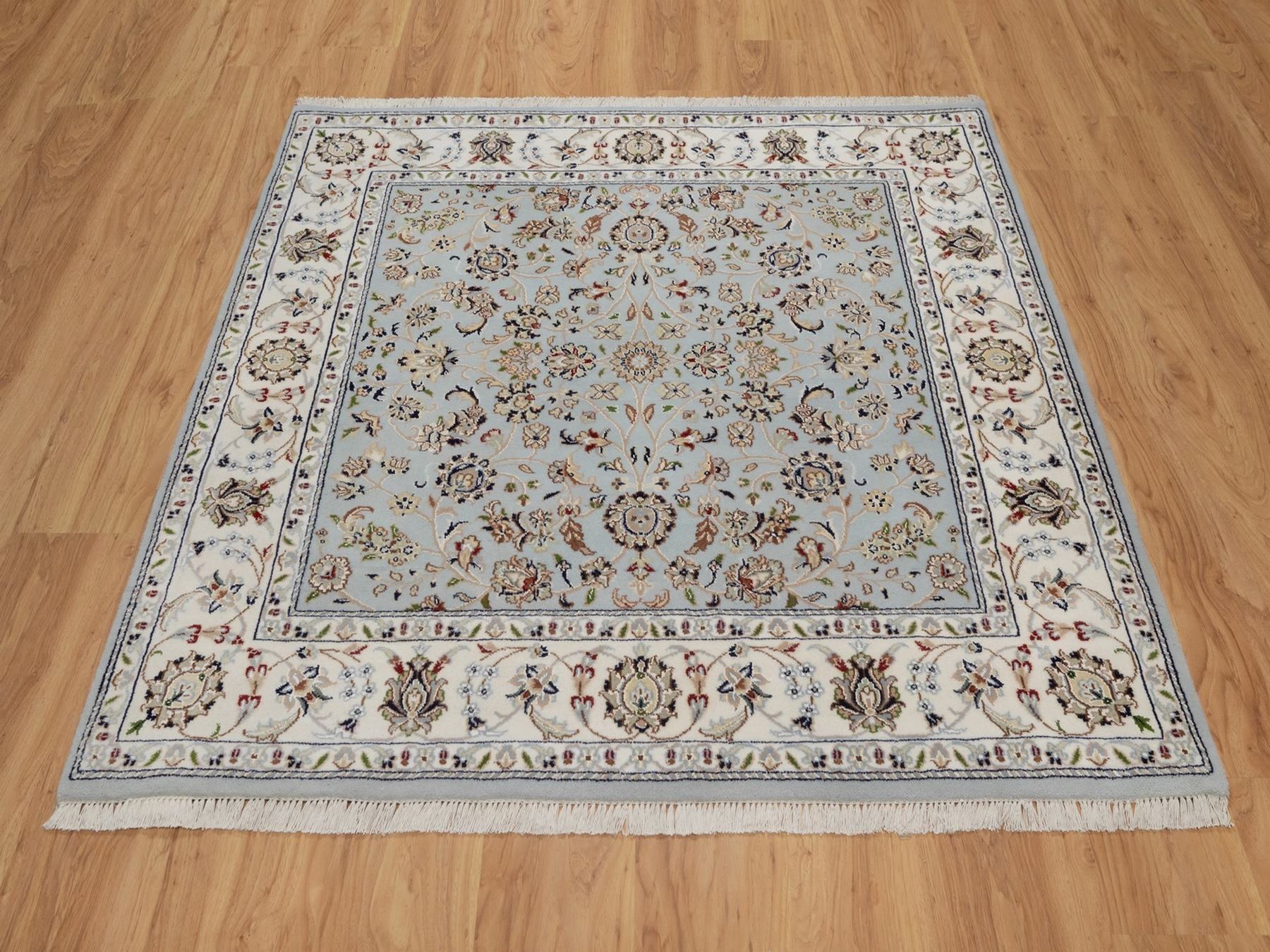 5'2"x5'2" Slate Blue, Nain with All Over Design, 250 KPSI, Soft Pile, Wool and Silk, Hand Knotted, Square, Oriental Rug HR92091 - Image 2