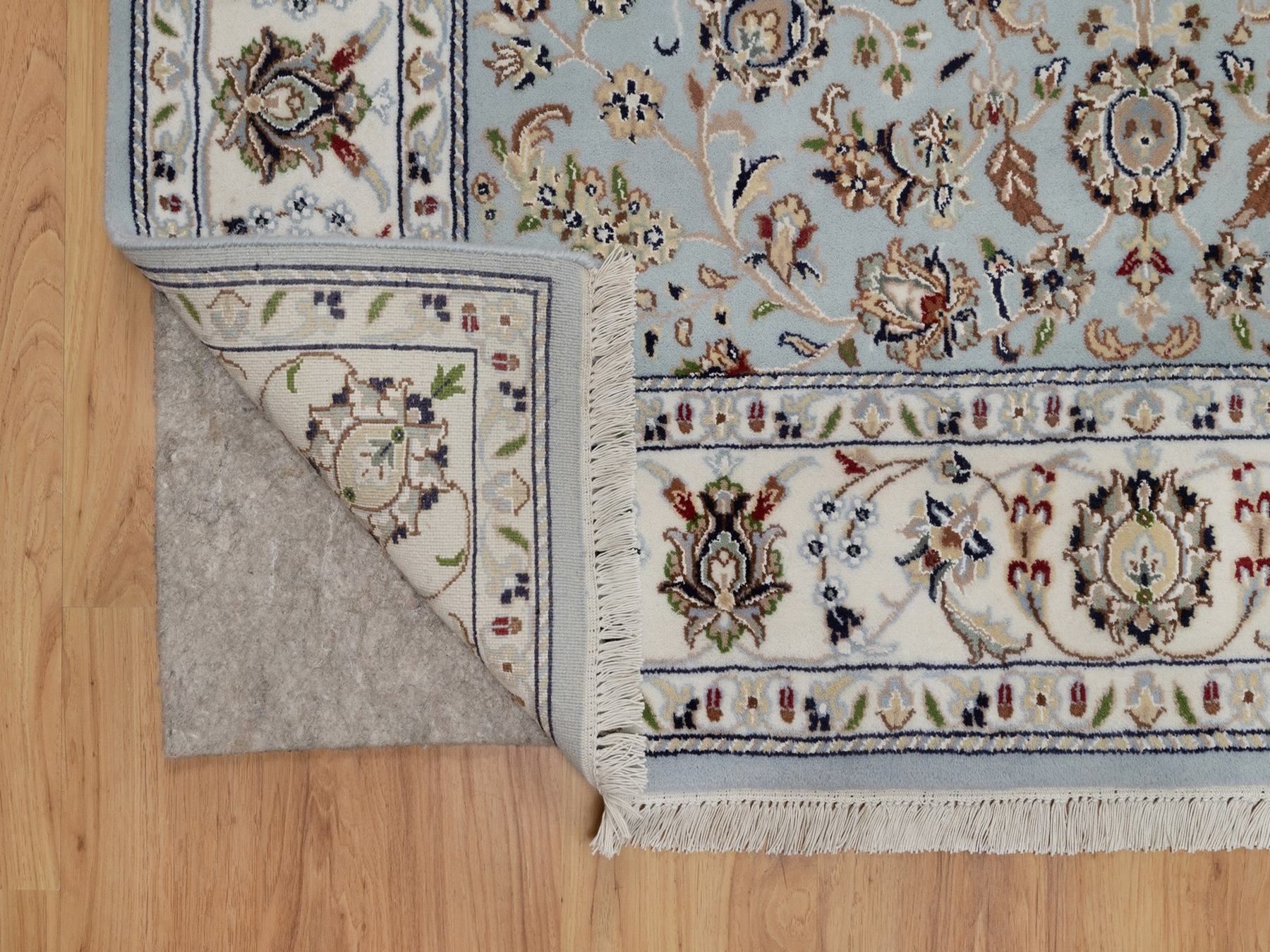 5'2"x5'2" Slate Blue, Nain with All Over Design, 250 KPSI, Soft Pile, Wool and Silk, Hand Knotted, Square, Oriental Rug HR92091 - Image 3