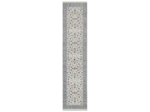 2'9"x12'3" Daisy White, Nain with All Over Design, 250 KPSI, Soft Pile, Hand Knotted, Wool and Silk, Runner, Oriental Rug HR92108
