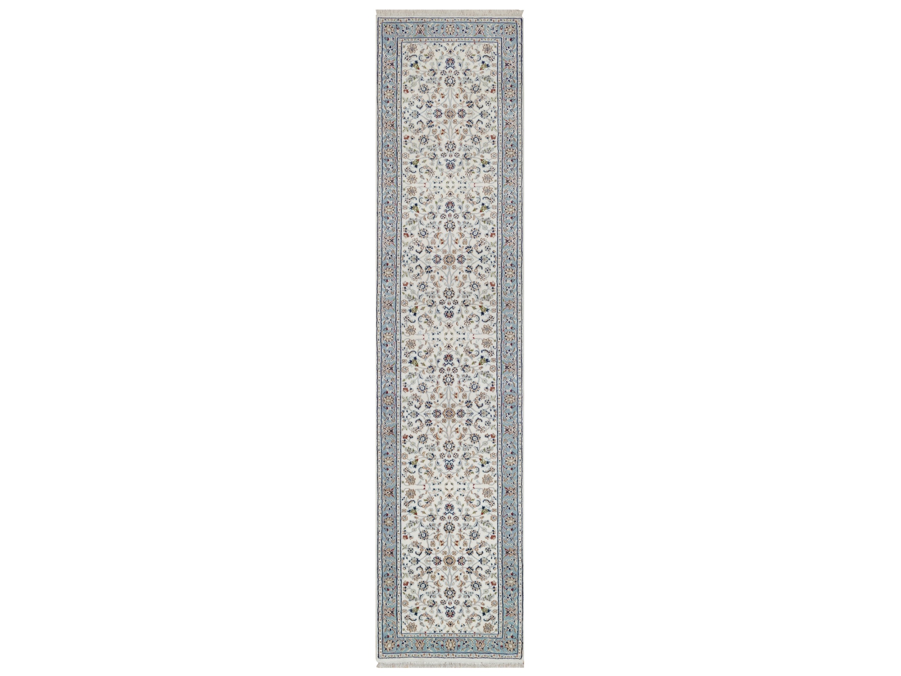 2'9"x12'3" Daisy White, Nain with All Over Design, 250 KPSI, Soft Pile, Hand Knotted, Wool and Silk, Runner, Oriental Rug HR92108
