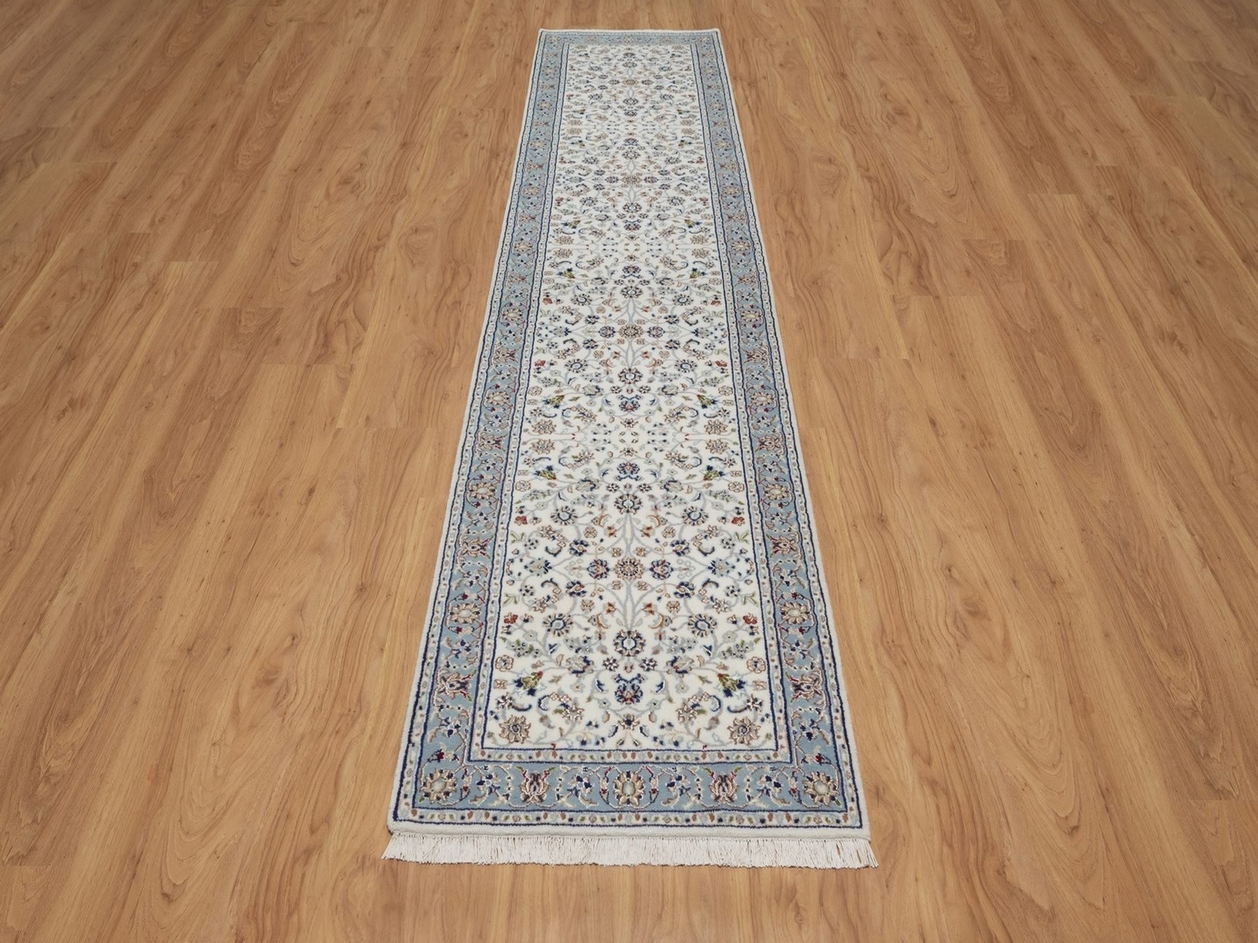 2'9"x12'3" Daisy White, Nain with All Over Design, 250 KPSI, Soft Pile, Hand Knotted, Wool and Silk, Runner, Oriental Rug HR92108 - Image 2