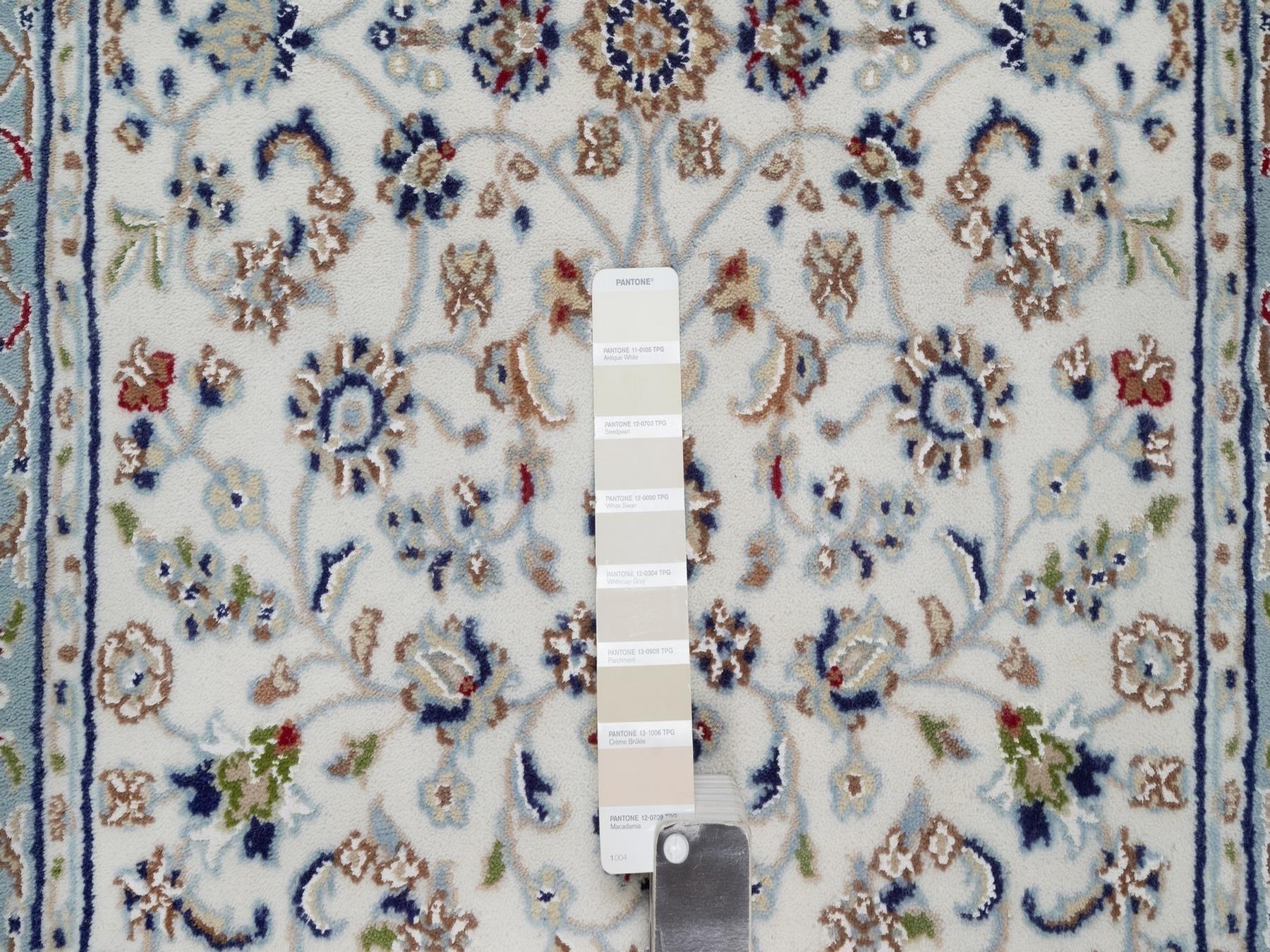 2'9"x12'3" Daisy White, Nain with All Over Design, 250 KPSI, Soft Pile, Hand Knotted, Wool and Silk, Runner, Oriental Rug HR92108 - Image 4