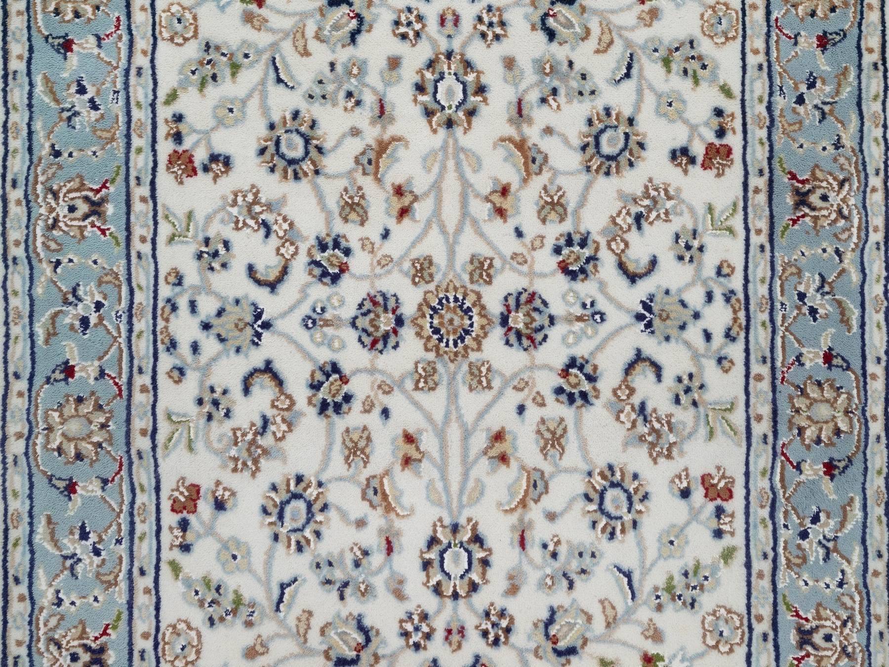 2'9"x12'3" Daisy White, Nain with All Over Design, 250 KPSI, Soft Pile, Hand Knotted, Wool and Silk, Runner, Oriental Rug HR92108 - Image 5