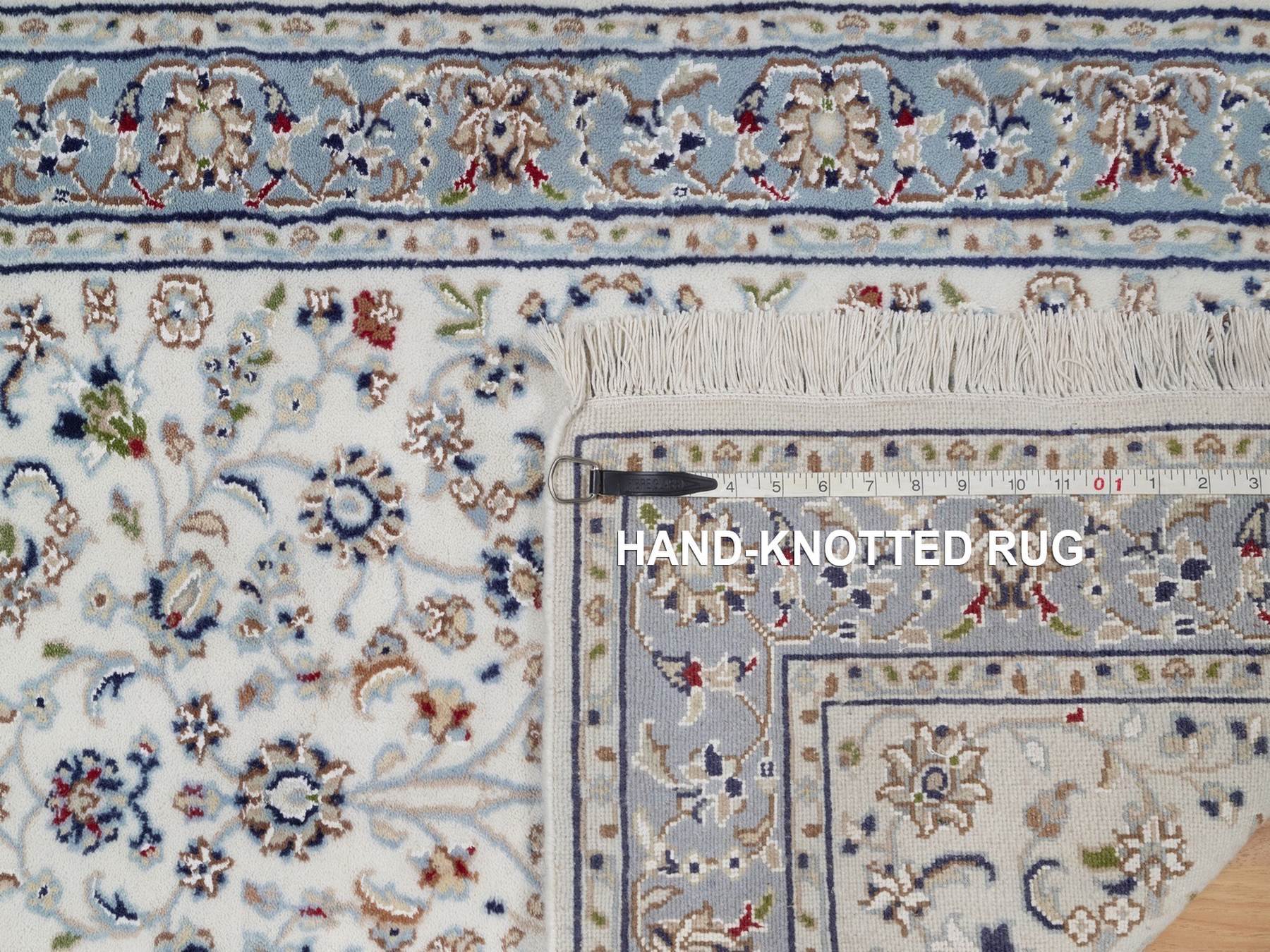 2'9"x12'3" Daisy White, Nain with All Over Design, 250 KPSI, Soft Pile, Hand Knotted, Wool and Silk, Runner, Oriental Rug HR92108 - Image 8