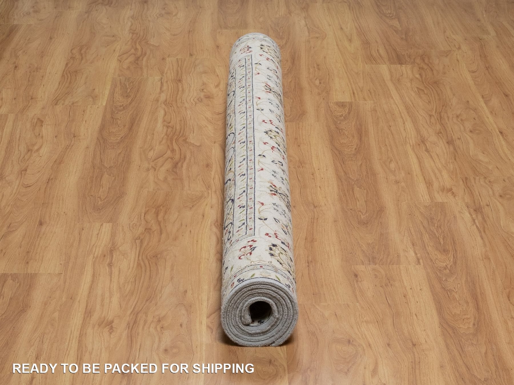 6'9"x6'9" Light Blue, Wool and Silk, 250 KPSI, Soft Pile, Nain with Flower Medallion Design, Hand Knotted, Square, Oriental Rug HR92117 - Image 6