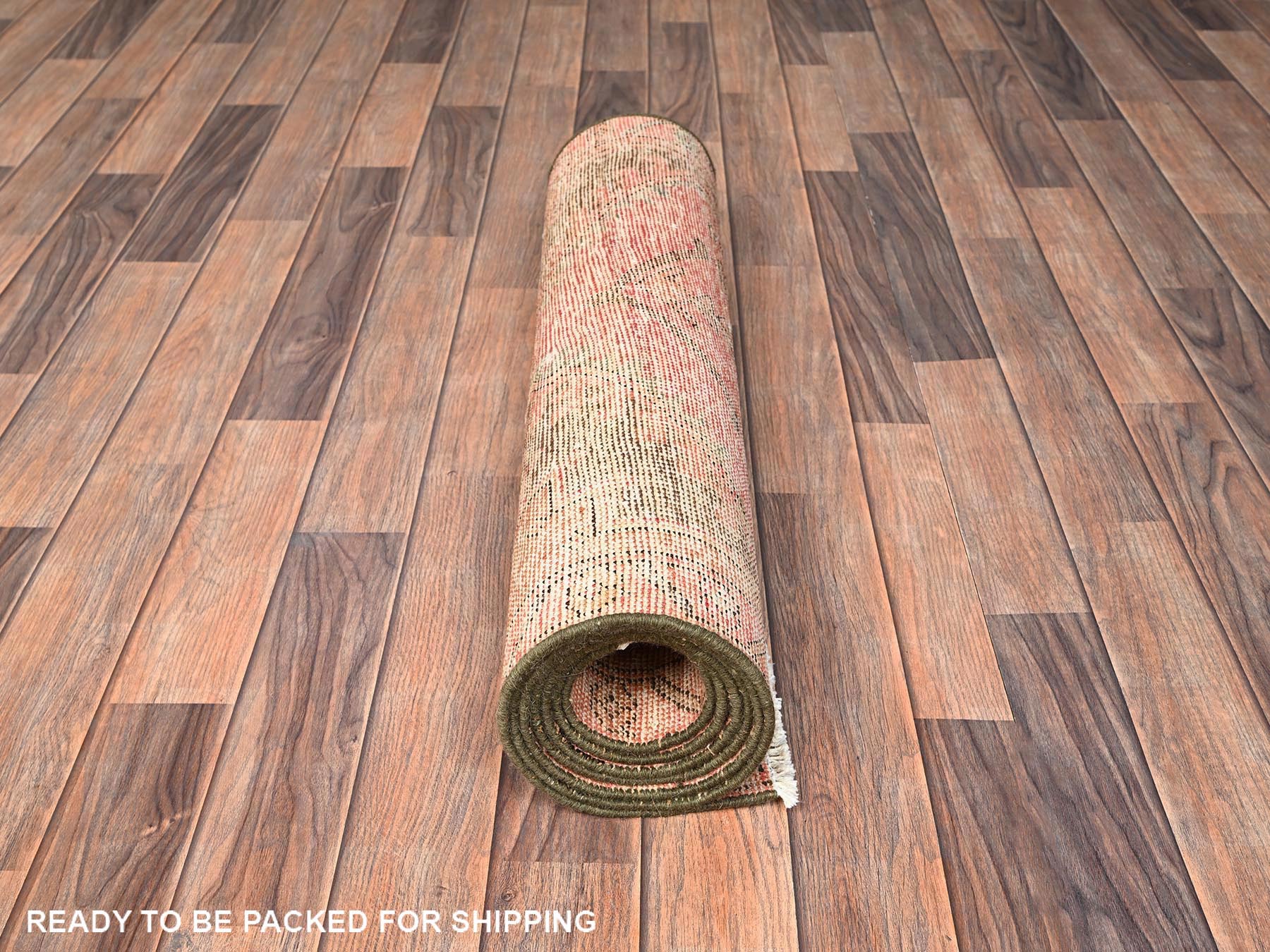 2'9"x9'1" Sand Brown, Vintage Northwest Persian with Serrated Medallions, 100% Wool, Hand Knotted, Worn and Distressed, Cropped Thin, Sides and Ends Professionally Secured, Runner, Oriental Rug HR1685 - Image 5