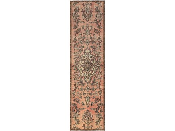 2'9"x8'8" Peach Color, Vintage Persian Lilahan, Worn and Distressed, Sheared Low, Zero Pile, Sides and Ends Professionally Secured, Hand Knotted, 100% Wool, Runner, Oriental Rug HR1687