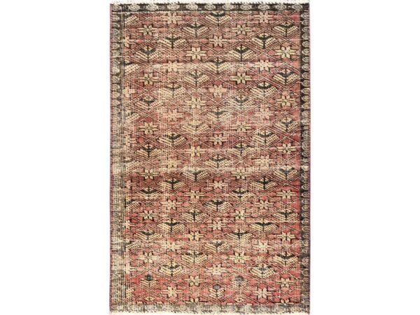 2'9"x4'6" Blush Red, Vintage Northwest Persian with Repetitive Design, Worn and Distressed, 100% Wool, Hand Knotted, Cropped Thin, Sides and Ends Professionally Secured, Oriental Rug HR1711