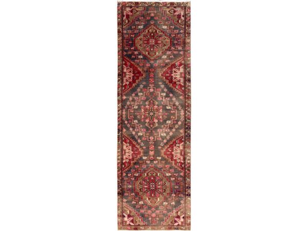 3'x9'10" Umber Brown, Vintage Northwest Persian with Large Medallion Design, 100% Wool, Hand Knotted, Cropped Thin, Even Wear, Sides and Ends Professionally Secured, Good Condition, Runner, Oriental Rug HR1717