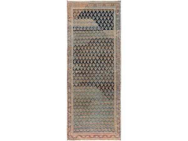 3'x8'6" Sage Green, Vintage Northwest Persian with Distinct Abrash, 100% Wool, Hand Knotted, Cropped Thin, Worn and Distressed, Sides and Ends Professionally Secured, Runner, Oriental Rug HR1720