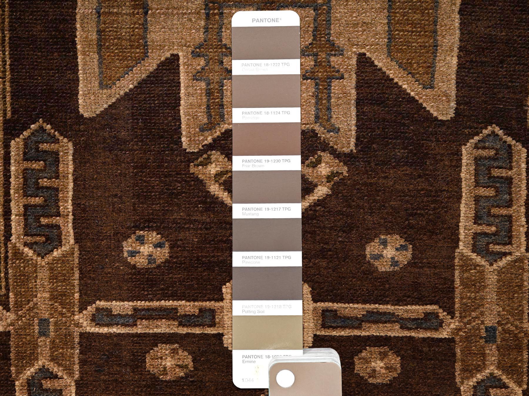 3'5"x9'3" Chocolate Brown, Vintage Persian Bakhtiar, Hand Knotted, 100% Wool, Worn and Distressed, Sheared Low, Zero Pile, Sides and Ends Professionally Secured, Wide Runner, Oriental Rug HR1724 - Image 4