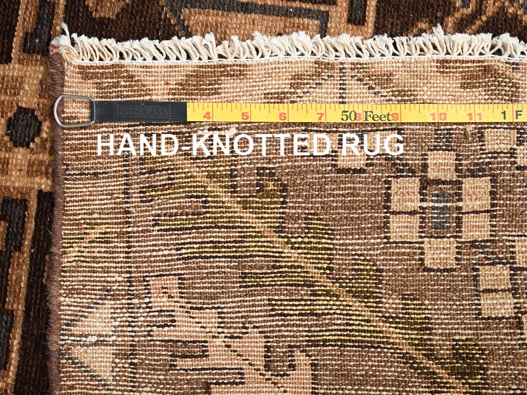 3'5"x9'3" Chocolate Brown, Vintage Persian Bakhtiar, Hand Knotted, 100% Wool, Worn and Distressed, Sheared Low, Zero Pile, Sides and Ends Professionally Secured, Wide Runner, Oriental Rug HR1724 - Image 7