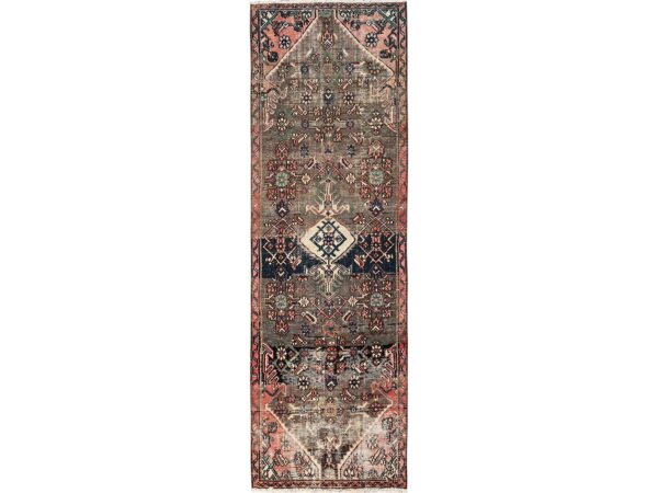 2'8"x8'9" Mink Brown, Vintage Persian Bibikabad, Worn Down and Distressed, 100% Wool, Hand Knotted, Zero Pile, Sides and Ends Professionally Secured, Runner, Oriental Rug HR1746