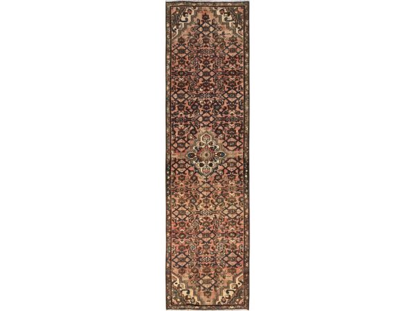 2'7"x10'3" Peach Color, Vintage Persian Hussaianabad, Hand Knotted, 100% Wool, Cropped Thin, Zero Pile, Sides and Ends Professionally Secured, Runner, Oriental Rug HR1747