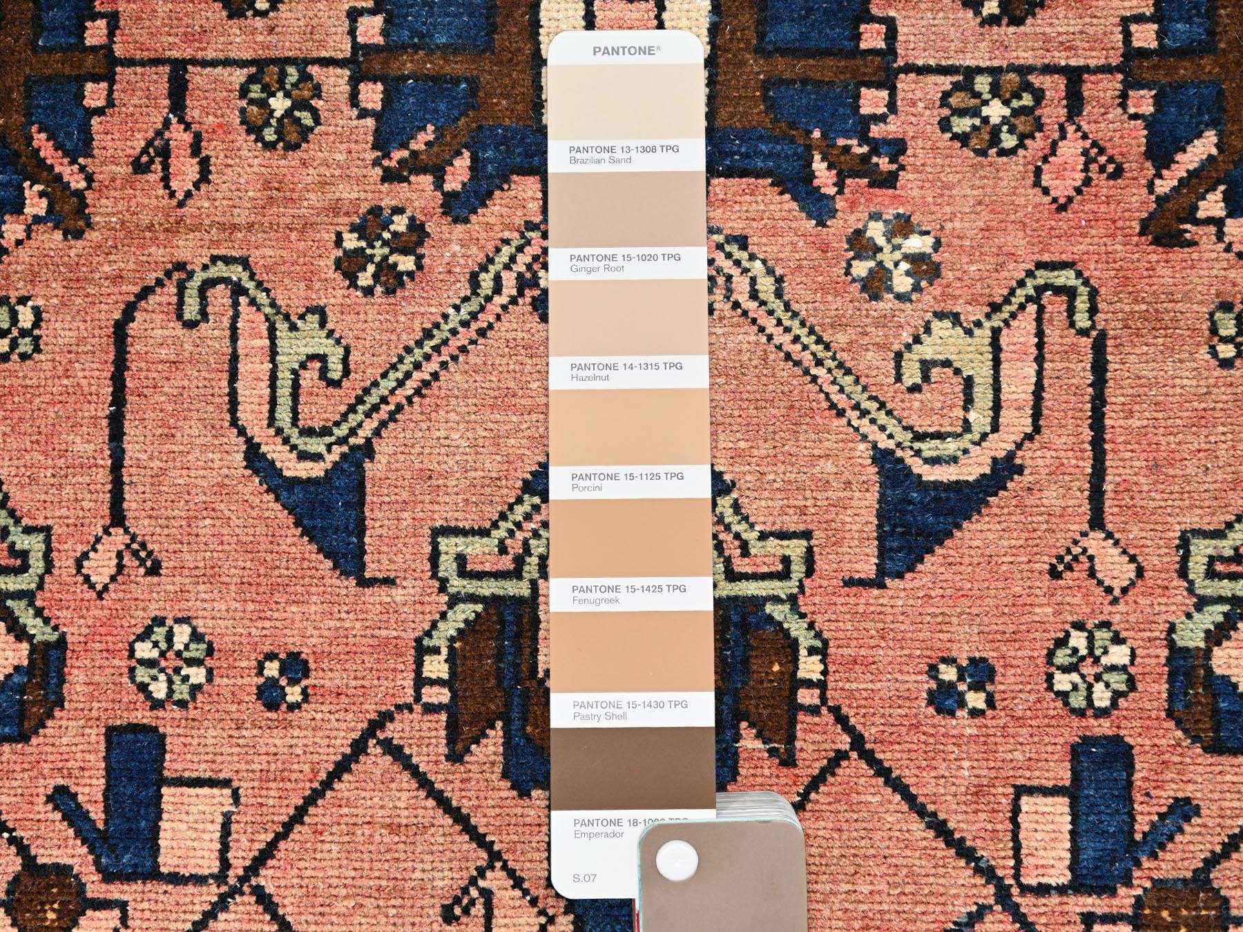 3'1"x9'9" Salmon Pink, Vintage Northwest Persian, Worn and Distressed, Sheared Low, Zero Pile, Sides and Ends Professionally Secured, Hand Knotted, 100% Wool, Wide Runner, Oriental Rug HR1761 - Image 4