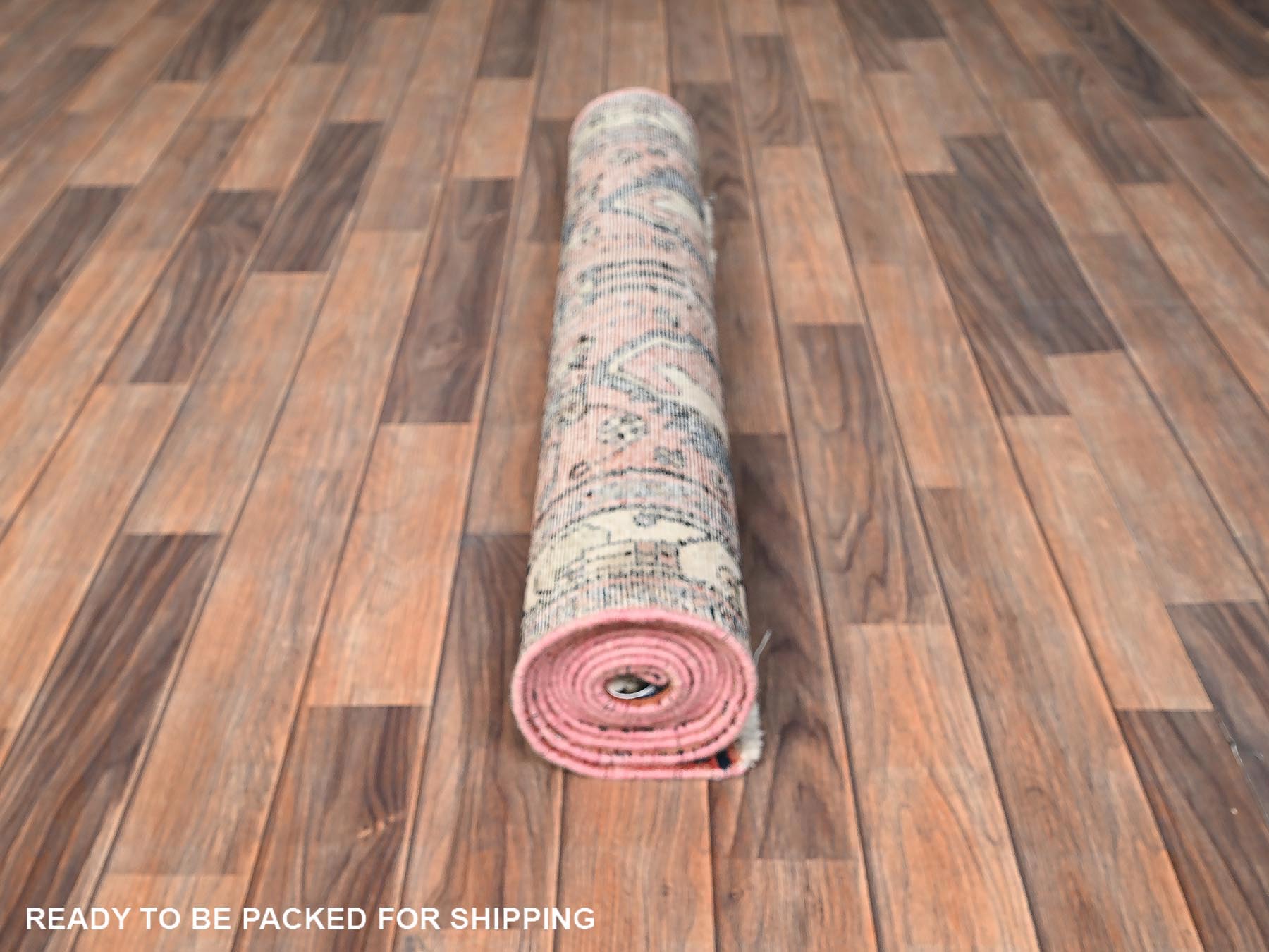 3'1"x9'9" Salmon Pink, Vintage Northwest Persian, Worn and Distressed, Sheared Low, Zero Pile, Sides and Ends Professionally Secured, Hand Knotted, 100% Wool, Wide Runner, Oriental Rug HR1761 - Image 5