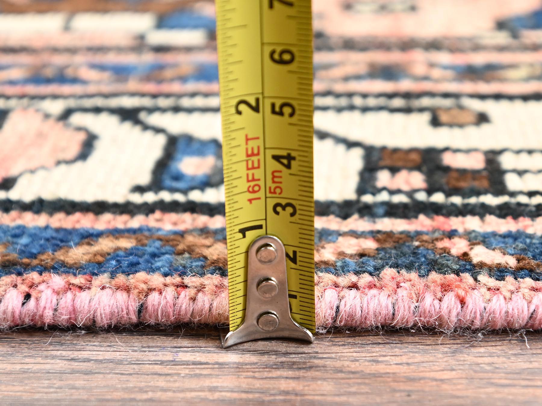3'1"x9'9" Salmon Pink, Vintage Northwest Persian, Worn and Distressed, Sheared Low, Zero Pile, Sides and Ends Professionally Secured, Hand Knotted, 100% Wool, Wide Runner, Oriental Rug HR1761 - Image 6