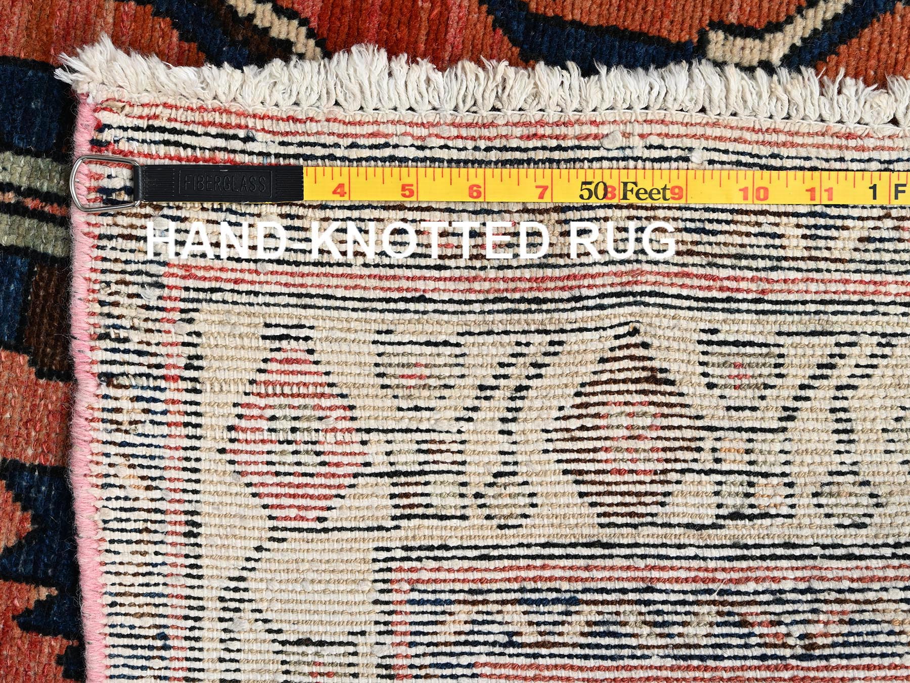 3'1"x9'9" Salmon Pink, Vintage Northwest Persian, Worn and Distressed, Sheared Low, Zero Pile, Sides and Ends Professionally Secured, Hand Knotted, 100% Wool, Wide Runner, Oriental Rug HR1761 - Image 7