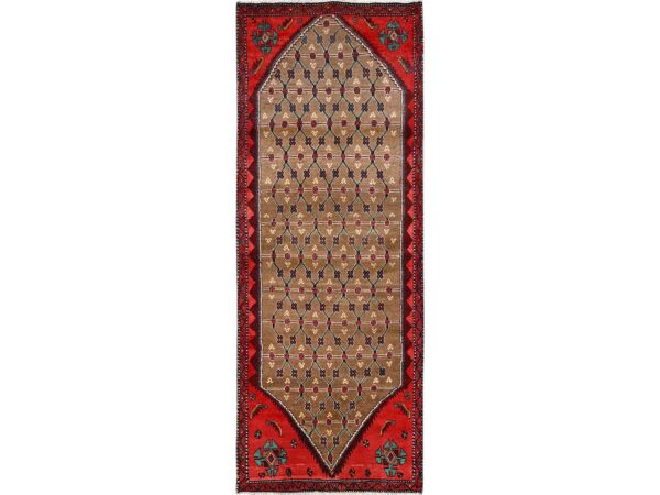 3'x8'2" Tawny Brown, Vintage Persian Serab with Geometric Pattern, 100% Wool, Hand Knotted, Cropped Thin, Even Wear, Sides and Ends Professionally Secured, Clean, Wide Runner, Oriental Rug HR1762