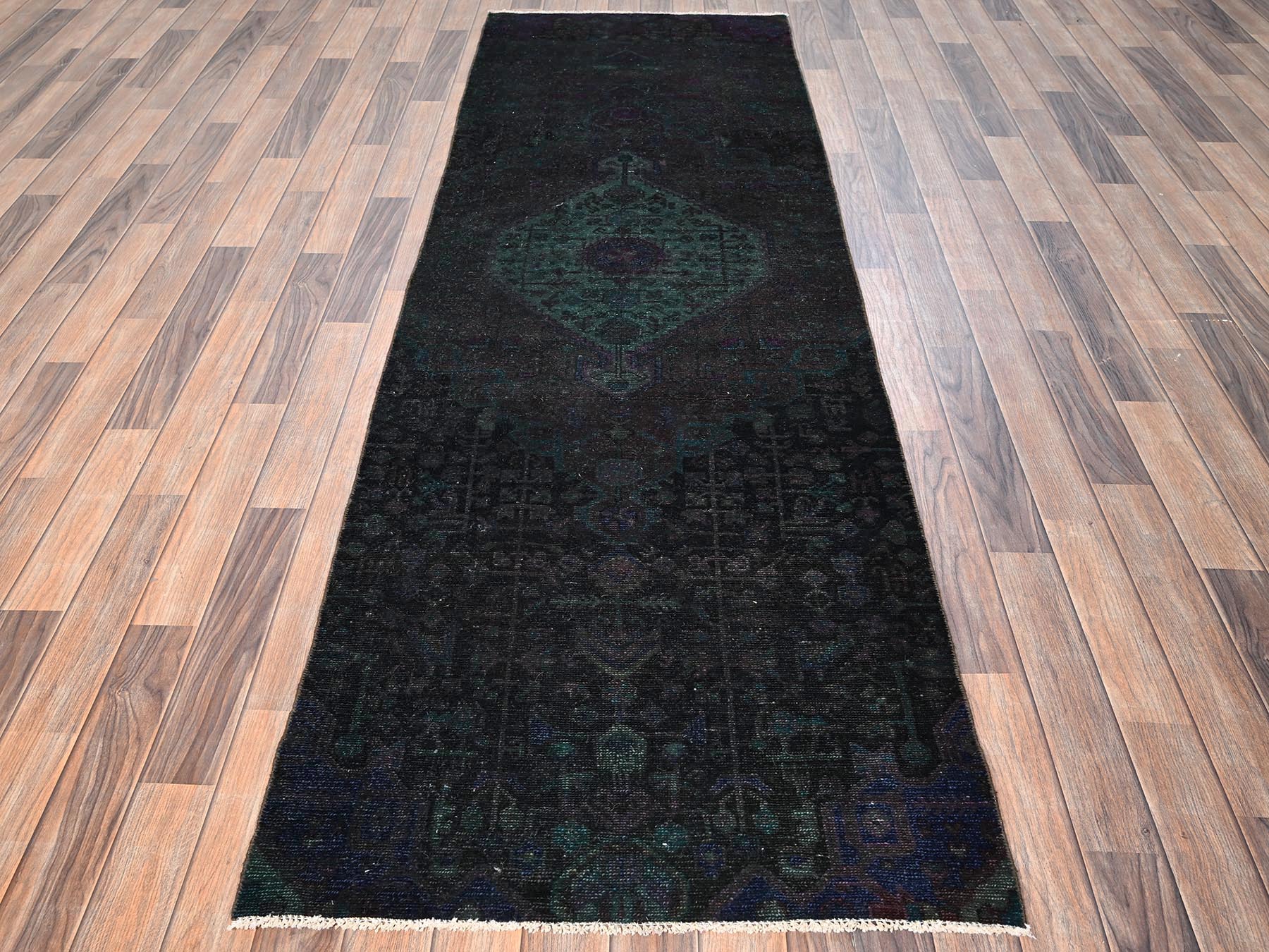 2'10"x9' Wine Red, Overdyed, Vintage Persian Bakhtiar, Hand Knotted, 100% Wool, Worn and Distressed, Sheared Low, Zero Pile, Sides and Ends Professionally Secured, Runner, Oriental Rug HR1764 - Image 2
