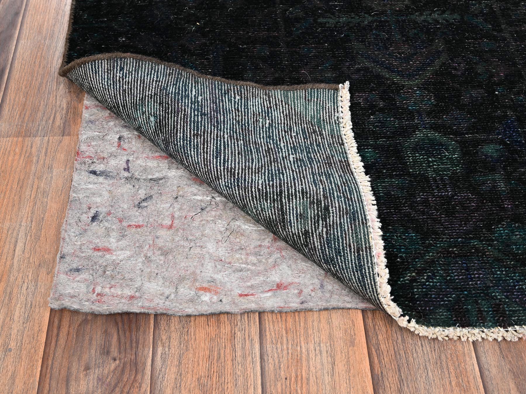 2'10"x9' Wine Red, Overdyed, Vintage Persian Bakhtiar, Hand Knotted, 100% Wool, Worn and Distressed, Sheared Low, Zero Pile, Sides and Ends Professionally Secured, Runner, Oriental Rug HR1764 - Image 3