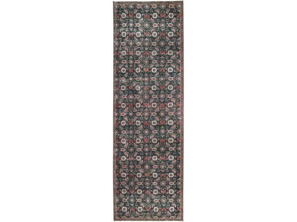 2'8"x8'5" Pine Green, Vintage Persian Tabriz with All Over Design, Worn Down and Distressed, 100% Wool, Hand Knotted, Zero Pile, Sides and Ends Professionally Secured, Runner, Oriental Rug HR1784