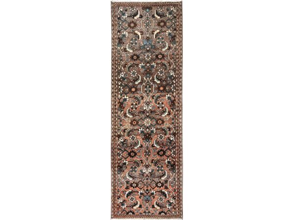 2'7"x8'2" Bole Brown, Vintage Persian Bakhtiar with Distinct Abrash, Sheared Low, Even Wear, 100% Wool, Hand Knotted, Zero Pile, Sides and Ends Professionally Secured, Runner, Oriental Rug HR1851