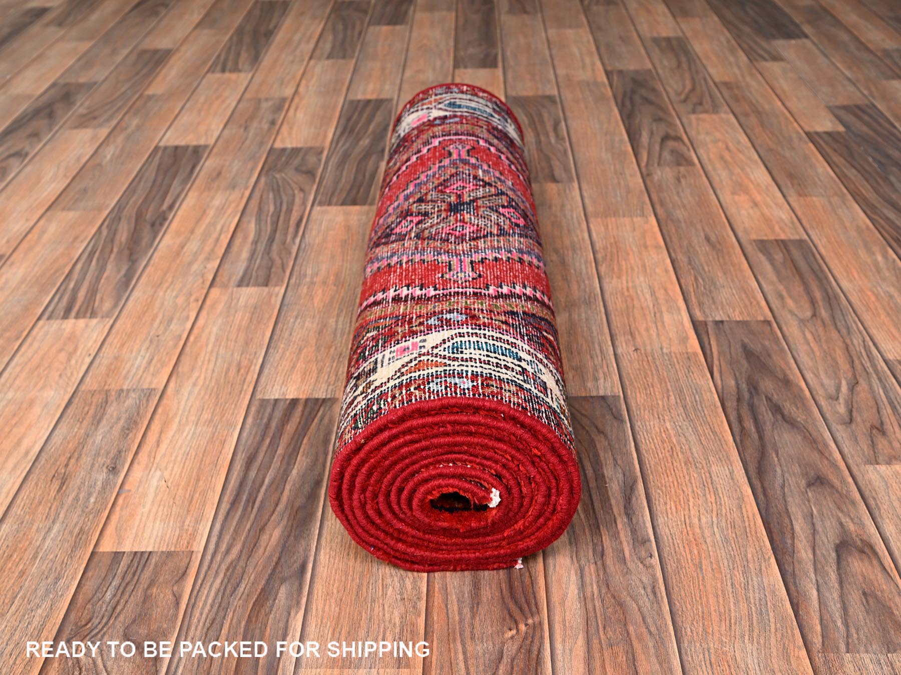 2'6"x9'5" Ajax Red, New Persian Hamadan with Geometric Pattern, Hand Knotted, Full Pile and Soft, Pure Wool, Runner, Oriental Rug HR1889 - Image 5