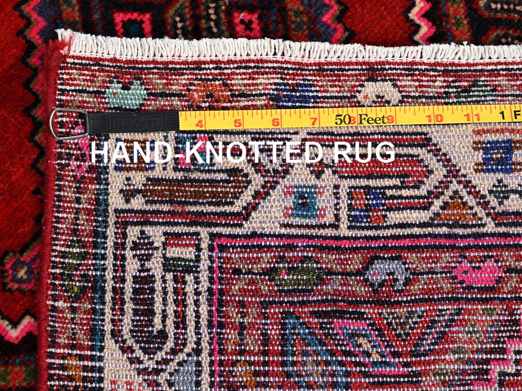 2'6"x9'5" Ajax Red, New Persian Hamadan with Geometric Pattern, Hand Knotted, Full Pile and Soft, Pure Wool, Runner, Oriental Rug HR1889 - Image 7