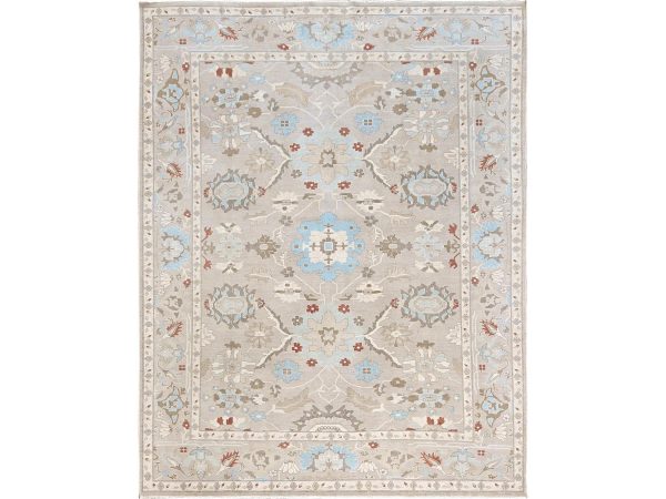 9'3"x11'10" Agate Gray, Oushak with Zero Pile, Sheared Low, Cropped Thin, Hand Knotted, 100% Wool, Oriental Rug HR2088