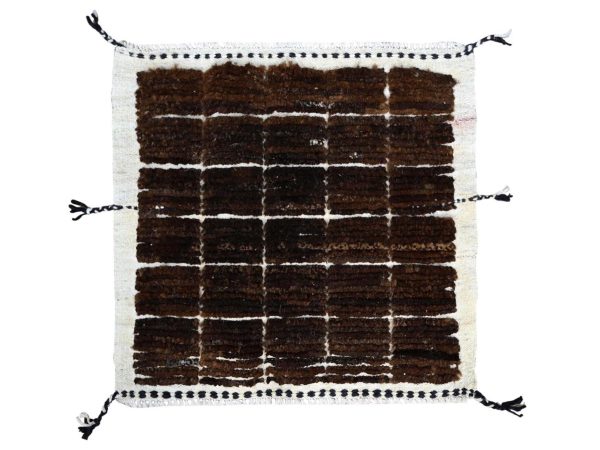 1'8"x2' Chocolate Brown, Natural Undyed Wool, Moroccan Weave, Grid Design Sample, Hand Knotted, Oriental Rug HR245