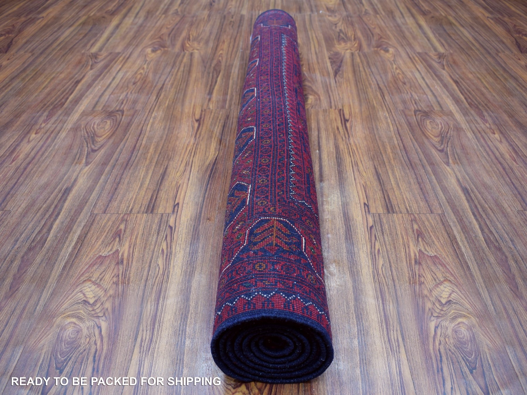 4'2"x6'6" Deep and Saturated Red Afghan Khamyab with Geometric Design Denser Weave with Shiny Wool Hand Knotted Oriental Rug HR68556 - Image 4