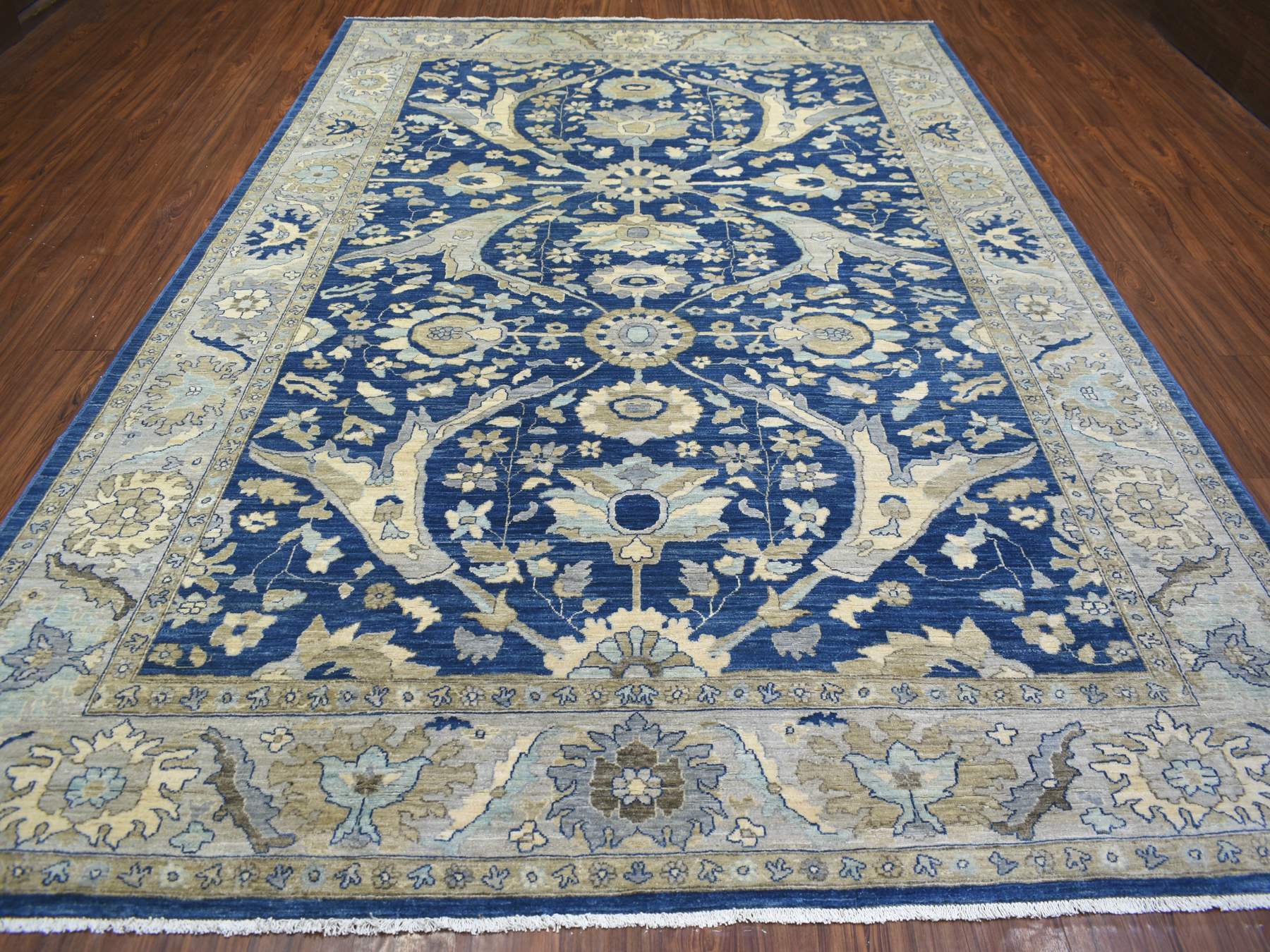 8'10"x12'4" Denim Blue, Soft Wool Hand Knotted, Fine Peshawar with All Over Flower Design Densely Woven, Oriental Rug HR71940 - Image 2