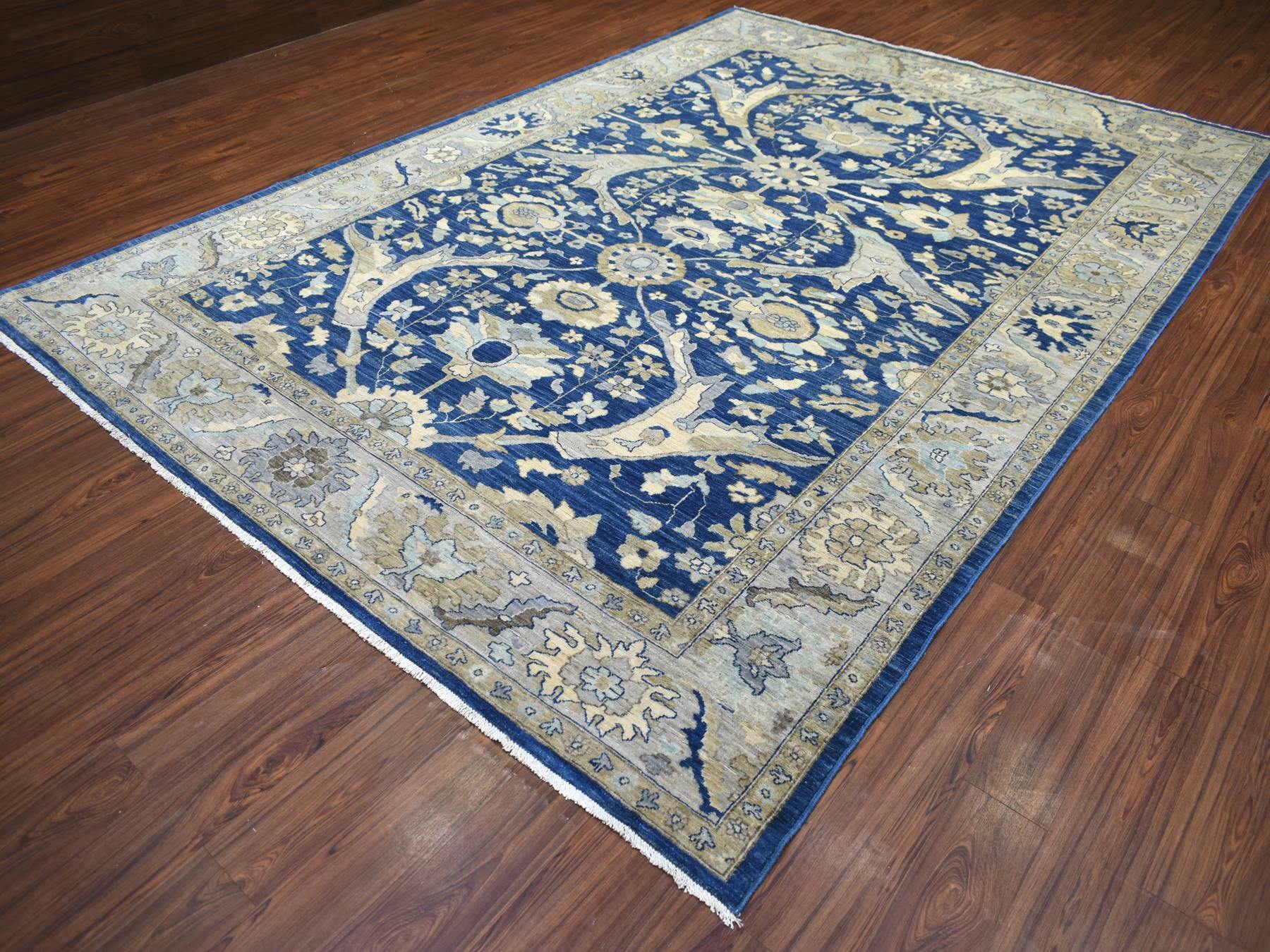 8'10"x12'4" Denim Blue, Soft Wool Hand Knotted, Fine Peshawar with All Over Flower Design Densely Woven, Oriental Rug HR71940 - Image 3