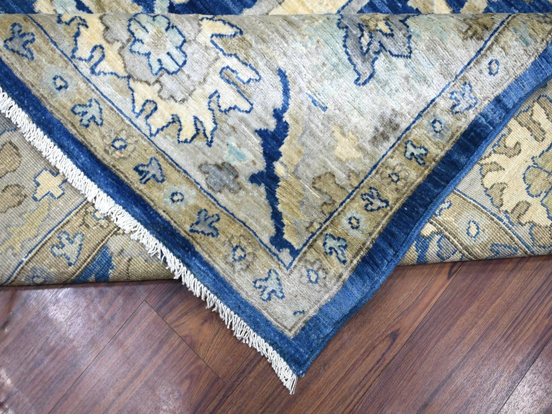 8'10"x12'4" Denim Blue, Soft Wool Hand Knotted, Fine Peshawar with All Over Flower Design Densely Woven, Oriental Rug HR71940 - Image 6