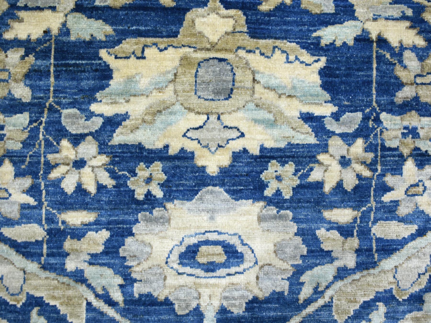 8'10"x12'4" Denim Blue, Soft Wool Hand Knotted, Fine Peshawar with All Over Flower Design Densely Woven, Oriental Rug HR71940 - Image 8