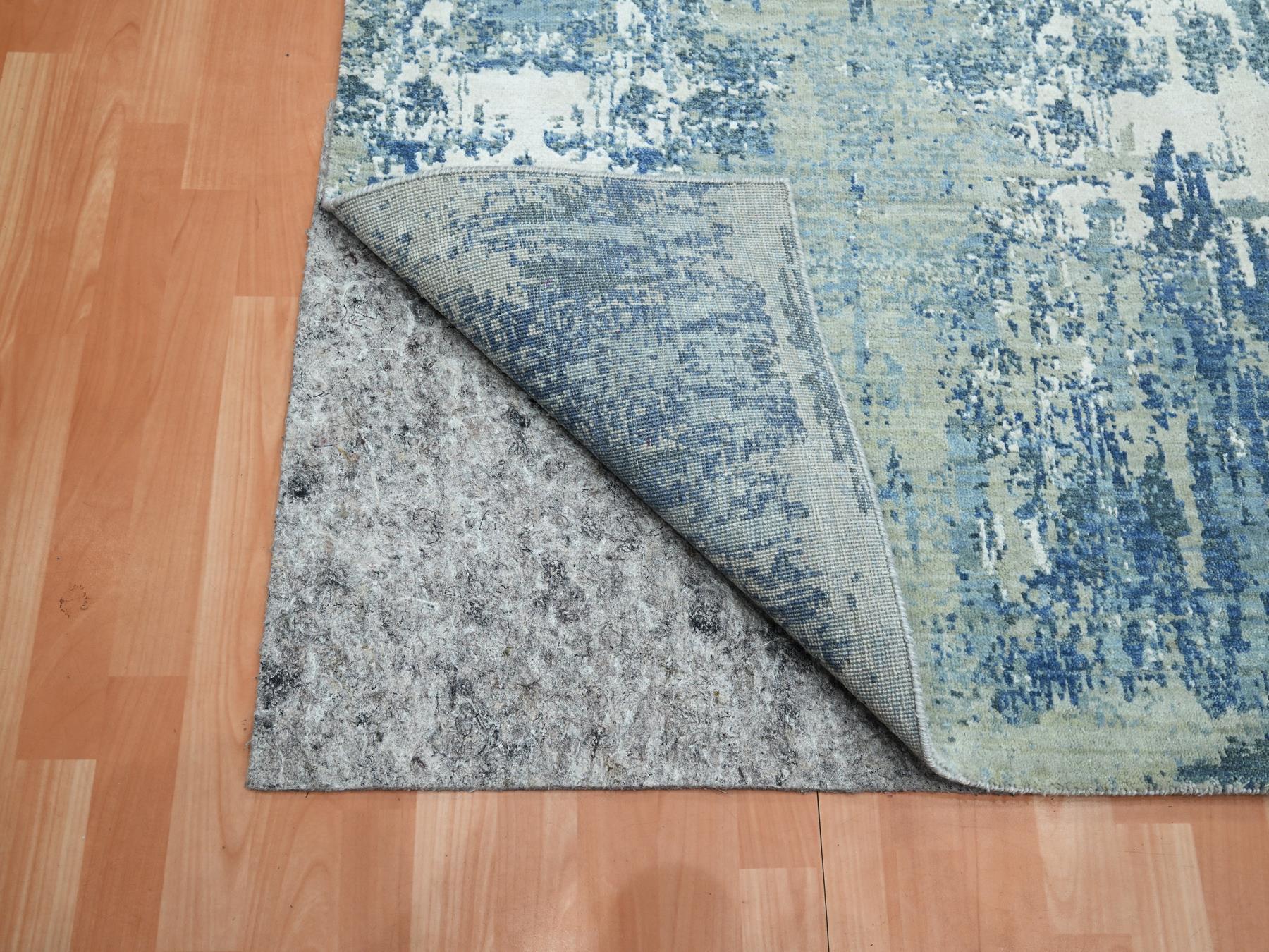 8'1"x10' Shades of Blue, Abstract Design, Hi-Low Pile, Wool and Real Silk, Denser Weave, Hand Knotted, Oriental Rug HR75532 - Image 4