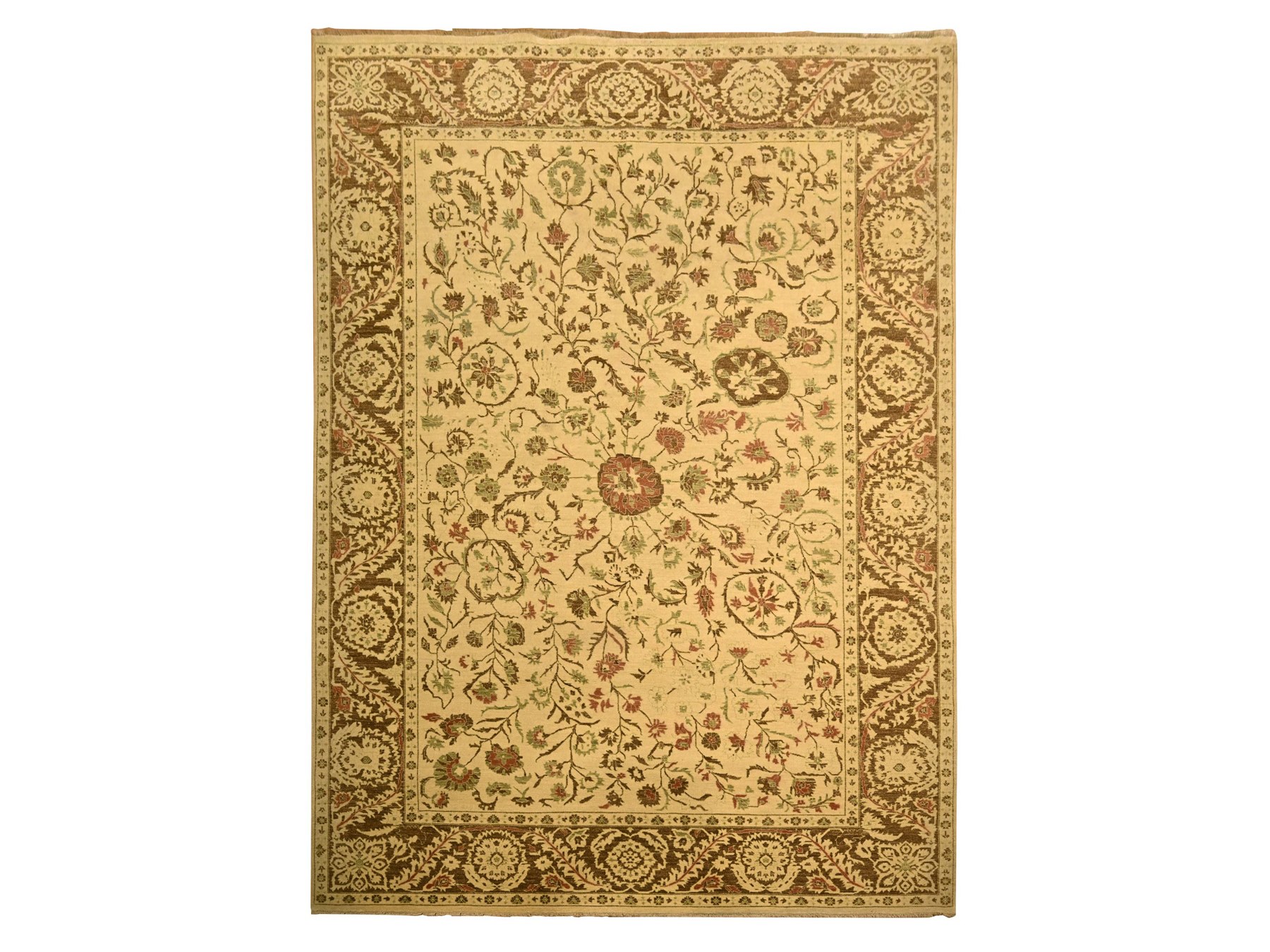 10'x13'10" Biscotti Brown, Agra, All Over Leaf Design, Zero Pile, 100% Wool, Hand Knotted, Vegetable Dyes, Oriental Rug HR76170