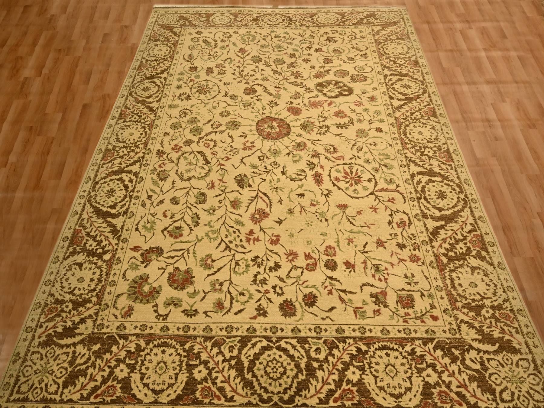 10'x13'10" Biscotti Brown, Agra, All Over Leaf Design, Zero Pile, 100% Wool, Hand Knotted, Vegetable Dyes, Oriental Rug HR76170 - Image 2