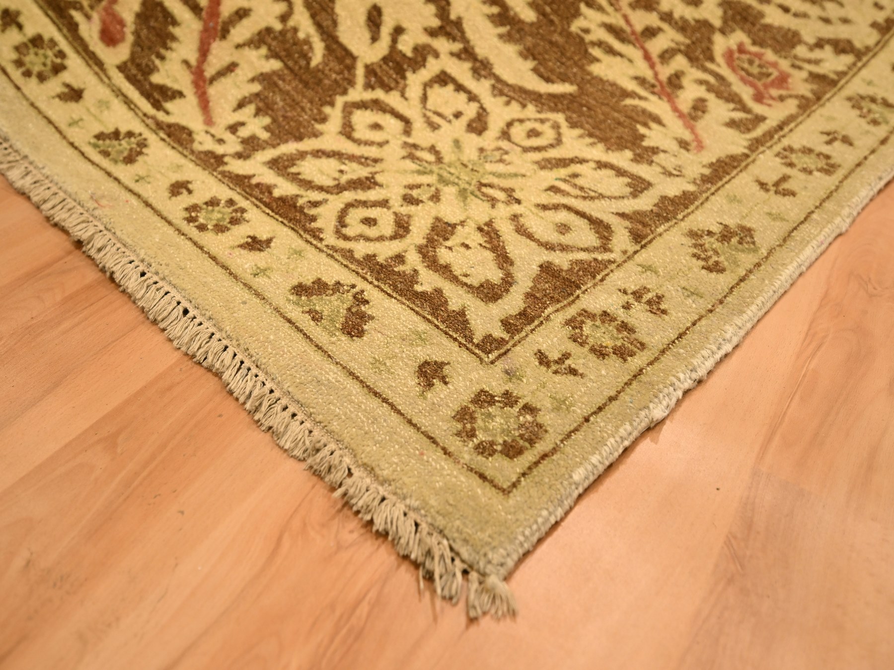 10'x13'10" Biscotti Brown, Agra, All Over Leaf Design, Zero Pile, 100% Wool, Hand Knotted, Vegetable Dyes, Oriental Rug HR76170 - Image 6