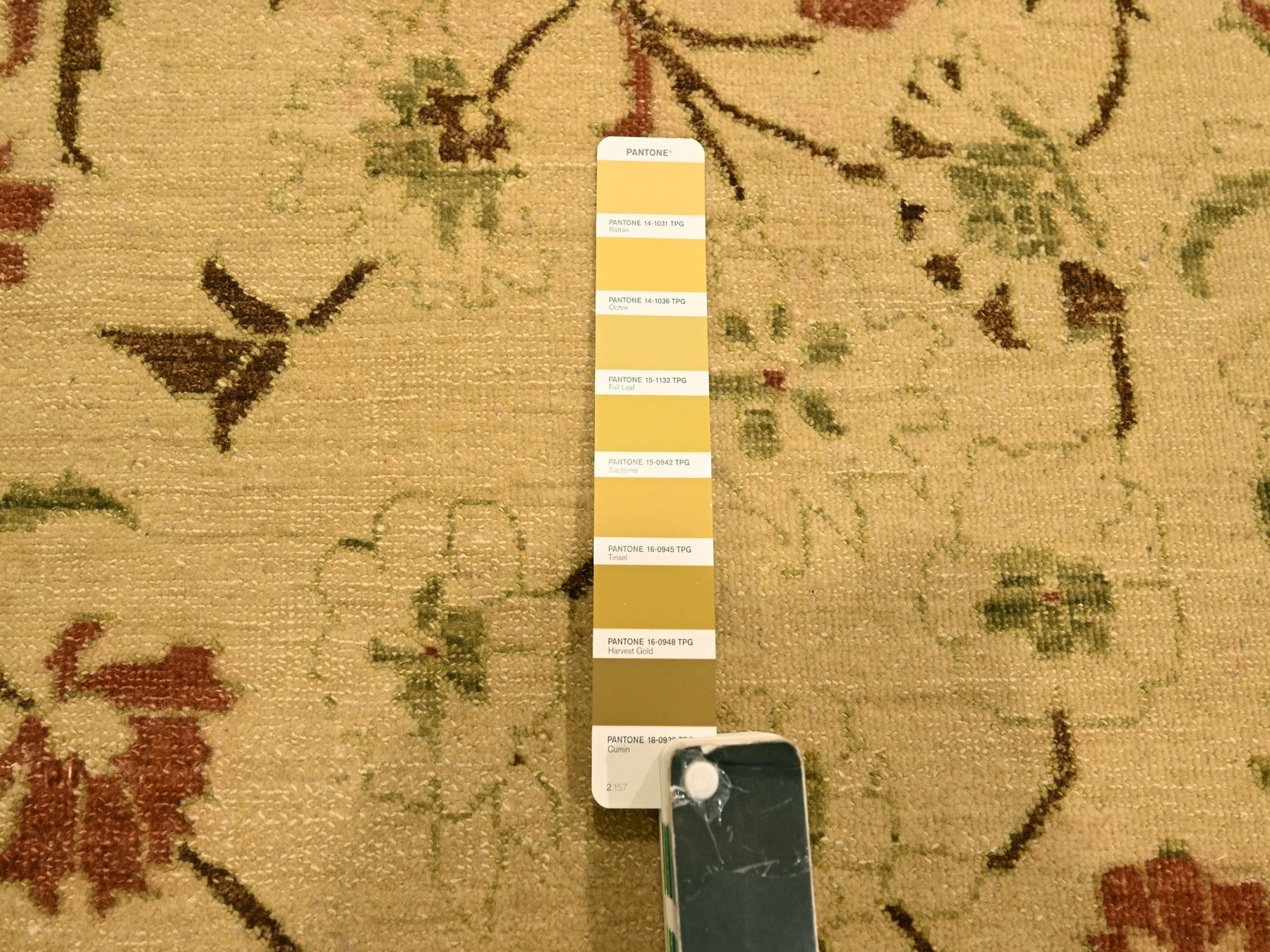 10'x13'10" Biscotti Brown, Agra, All Over Leaf Design, Zero Pile, 100% Wool, Hand Knotted, Vegetable Dyes, Oriental Rug HR76170 - Image 7
